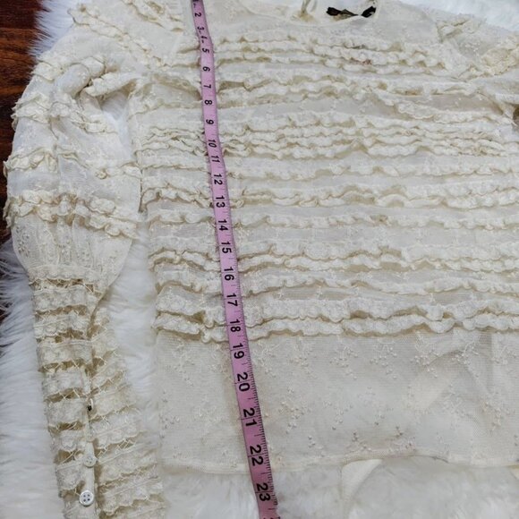 NWT BCBGMaxazria Gypsie Peasant Whimsy Goth Ruffle Tiered Prairie Top Ivory XS - Picture 12 of 13
